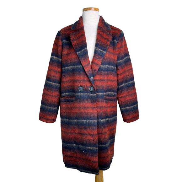 Rino & Pelle Maily Wool Blend Striped Oversized Coat Jacket Brown Black 40 - Picture 1 of 7